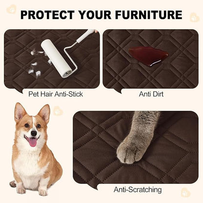 Smiry Reversible Waterproof Couch Covers for Sofa, Washable Dogs Couch Covers for 3 Cushion Sofa Pet Friendly, Water Resistant Furniture Protector Slipcover, Geometric (52"x82", Chocolate/Dark Grey)