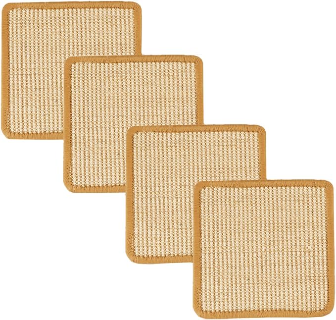 SHENGOCASE 4-Pack 7.9" x 7.9" Sisal Cat Scratching Mat Pad with Hook & Loop Tapes for Wall Couch, Window Perch, Cat Wall Furniture Shelves