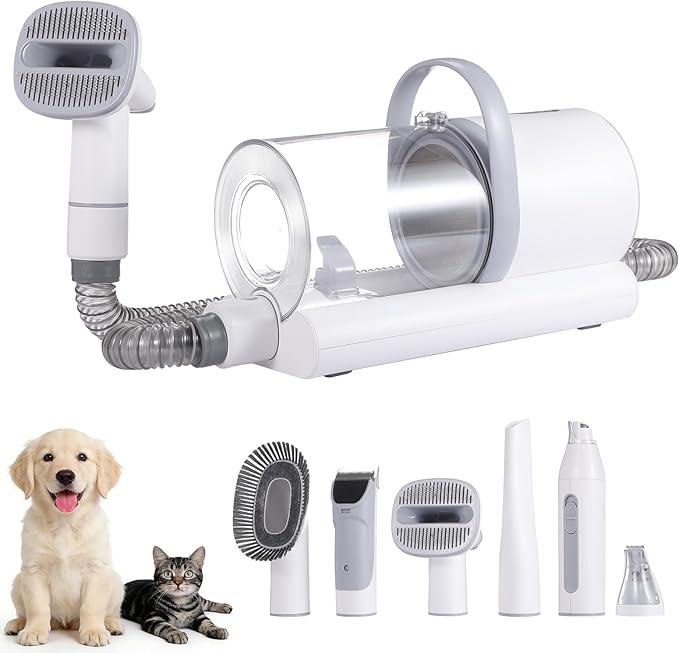 Dog Grooming Kit & Dog Grooming Vacuum with Suction, 6 in 1 Pet Grooming Vacuum for Shedding, Low Noise Dog Hair Vacuum with 1.5L Cup, Electric Dog Clippers for Grooming Thick Hair Cats & Dogs