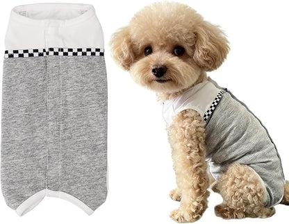 Kukaster Pet Dog Surgical Suit - Recovery Onesie for Dogs After Surgery, Spayed Female/Male Puppy, Breathable Anti-Lick Clothes, Alternative to Cone(Grey and White-m)
