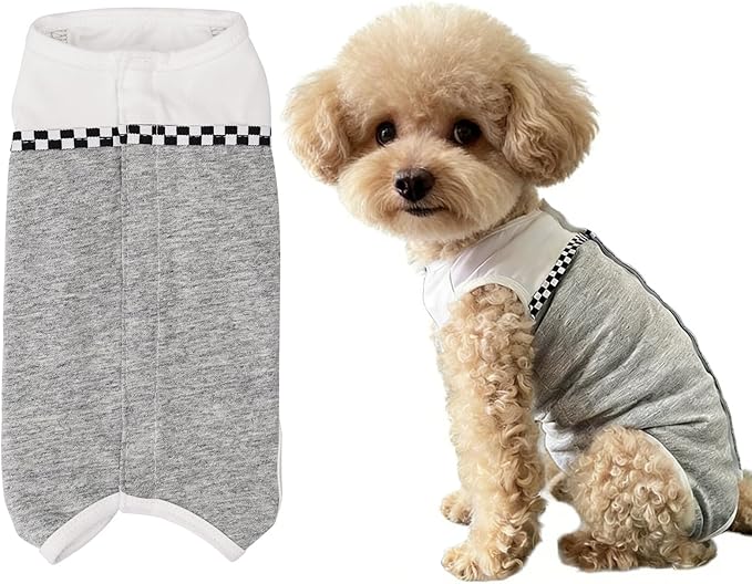 Kukaster Pet Dog Surgical Suit - Recovery Onesie for Dogs After Surgery, Spayed Female/Male Puppy, Breathable Anti-Lick Clothes, Alternative to Cone(Grey and White-XL)