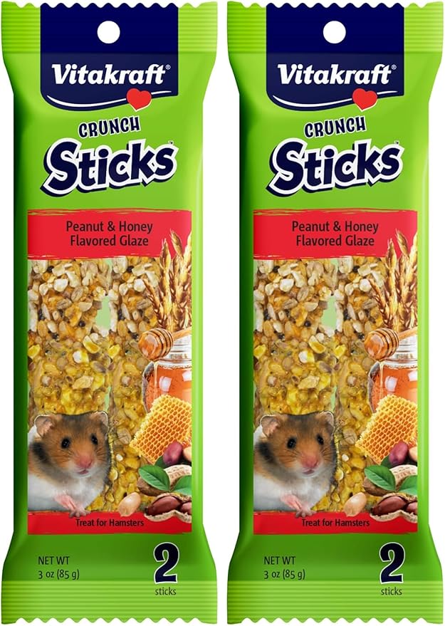 Vitakraft Crunch Sticks Hamster Treat - Hamster Chew Sticks - Supports Dental Health, Long-Lasting Fun (Peanut & Honey) (Pack of 2)