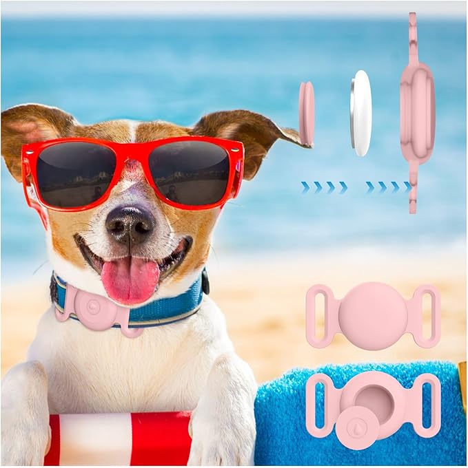 Vancle at Case for Dog Collar, Waterproof Apple Air Tag Protective Holder GPS Tracking Finder for Pet, Silicone Case for Dog Collar Cat Loop Holder Pet Accessories