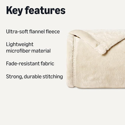 Amazon Basics Soft Fleece Throw Blanket, Lightweight Cozy Blanket for Couch & Sofa, 50 x 60 Inches, Beige
