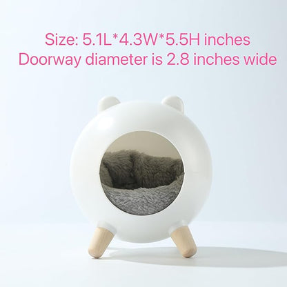 TUTU&LELE Hamster Hideout, Tiny House Hideout and Habitat, Space Elf Hiding Nest, Durable Hamster Bed with Round Thick Plush Pads, for Mice, Gerbils,Hamsters to Play, Sleep and Rest (White)