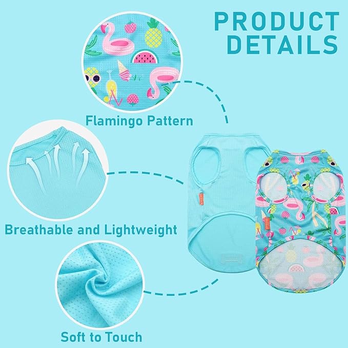KYEESE 2Pack Dog Shirt, Lightweight Sun Protection Dog T Shirts for Small Dogs Boy Girl, Breathable Mesh Tank Top Sleeveless Pet Reflective Vest, Soft Summer Dogs Clothes, Flamingo+Blue, M