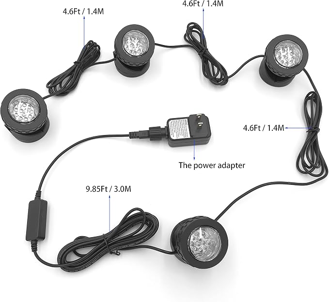 Colored Pond Lights with Timer, APP Control RGB Fountain Light IP68 Waterproof, Dimmable Outdoor Landscape Lights for Fish Tank Pond Fountain Garden (4 Lights)
