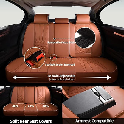 FLORICH Full Set Car Seat Covers, Automotive Seat Covers for Trucks, SUV, Sedans, Waterproof Nappa Leather Seat Protector Car Accessories for Most Cars - Brown