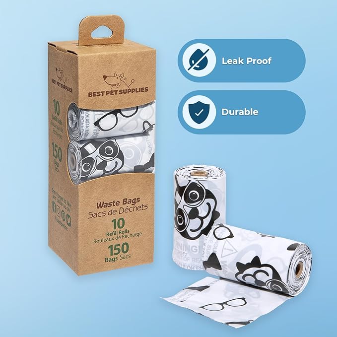 Best Pet Supplies Dog Poop Bags for Waste Refuse Cleanup, Doggy Roll Replacements for Outdoor Puppy Walking and Travel, Leak Proof and Tear Resistant, Thick Plastic - White, 240 Bags