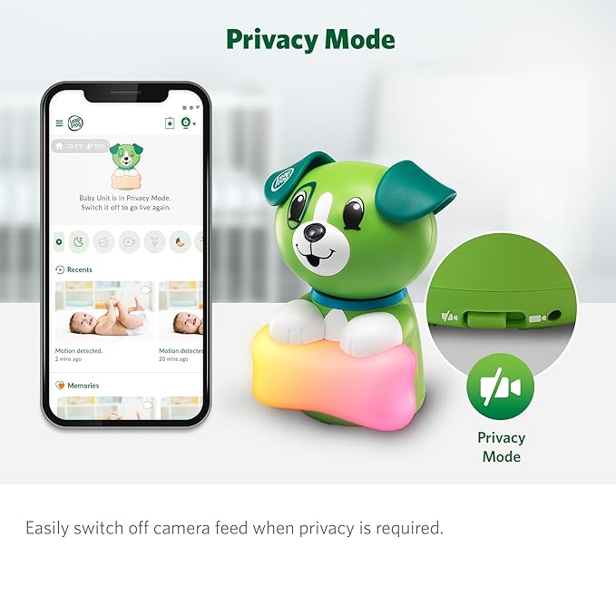 LeapFrog Scout LF2911 Baby Monitor Camera, WiFi Remote Access, 1080p HD 360 ° Pan & Tilt Smart Camera, 2-Way Audio Talk, Night Light, Night Vision, Soothing Sounds, Temp. & Humidity Sensor