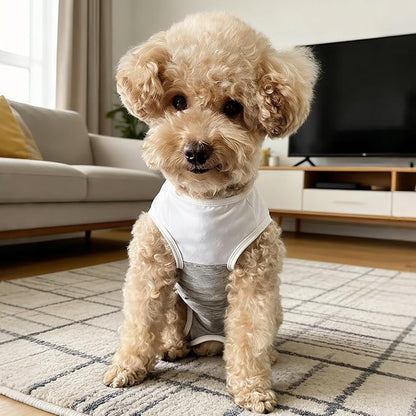 Kukaster Pet Dog Surgical Suit - Recovery Onesie for Dogs After Surgery, Spayed Female/Male Puppy, Breathable Anti-Lick Clothes, Alternative to Cone(Grey and White-xs)