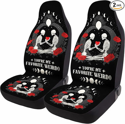 GENANY Skeleton Couple Car Seat Covers Set of 2, Breathable Front Seat Covers for Truck Sedan SUV, Couple Car Accessories, Favorite Weirdo Gift for Women Men