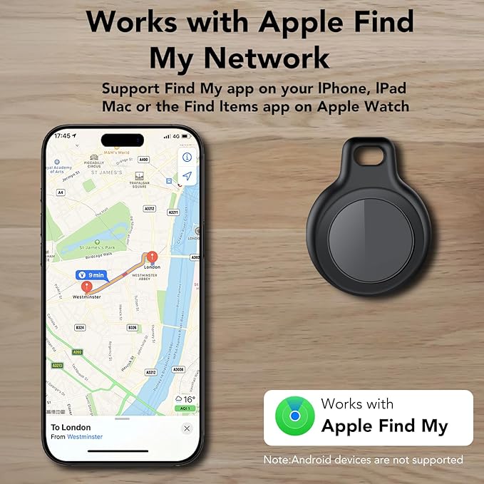 Air Tracker 4 Pack, Smart Bluetooth Tracker for Apple Find My (iOS Only), IP67 Waterproof Tracker with Keychain, Item Finder and GPS Finder for Keys, Luggage, Wallet, etc, Replaceable Battery
