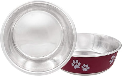 Food Bowl & Water Bowl for Dogs & Cats | Designer Series: Paw Print Detail, Stainless Steel & Maroon, 13 oz (FPP-Maroon S)
