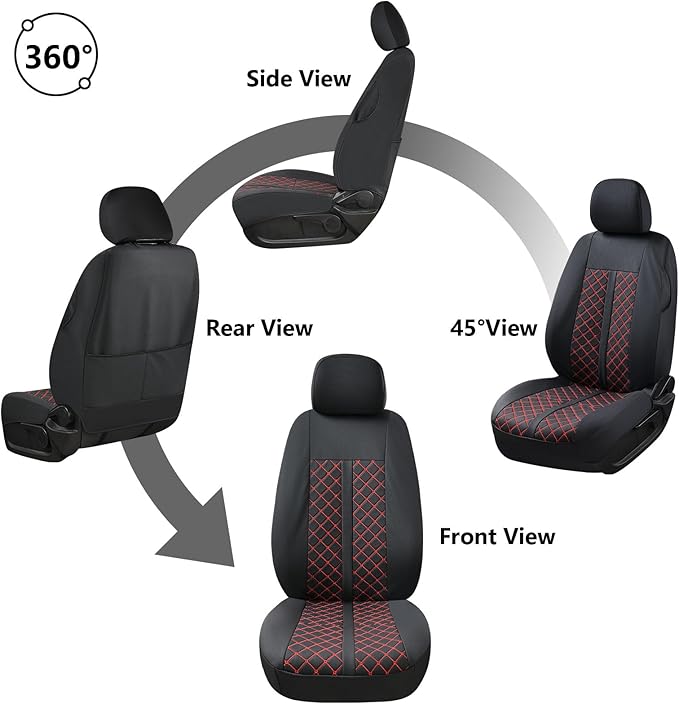 Truckiipa Automotive Seat Covers Fit for Toyota Tacoma Front Seat Leather Waterproof Full Coverage Truck Seat Covers Custom Fit for 2005-2015 Toyota Tacoma Double Crew Cab, Front Pair, Black&Red