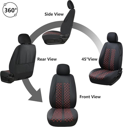 Truckiipa Automotive Seat Covers Fit for Toyota Tacoma Front Seat Leather Waterproof Full Coverage Truck Seat Covers Custom Fit for 2005-2015 Toyota Tacoma Double Crew Cab, Front Pair, Black&Red