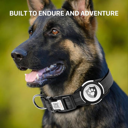 Reflective Dog Collar with AirTag Holder for Puppy Soft Nylon Black Sized XS