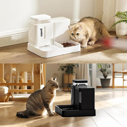 ZOMISIA Automatic Cat Feeder and Water Dispenser Set, 2 in 1 Gravity Cat Food Dispenser with 180 Degree Rotatable, Pet Self Feeding Large Capacity for Small Dogs Puppy Kitten, Black, 0.8 Gallon x 2