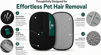 Pet Hair Remover Glove - Reusable Double-Sided Lint Brush Mitt for Dog and Cat Hair, Removes Fur from Furniture, Couch, Carpet Car Seats & Clothing