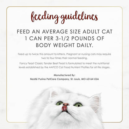Purina Fancy Feast Tender Beef Feast Classic Grain Free Wet Cat Food Pate - (Pack of 24) 3 oz. Cans