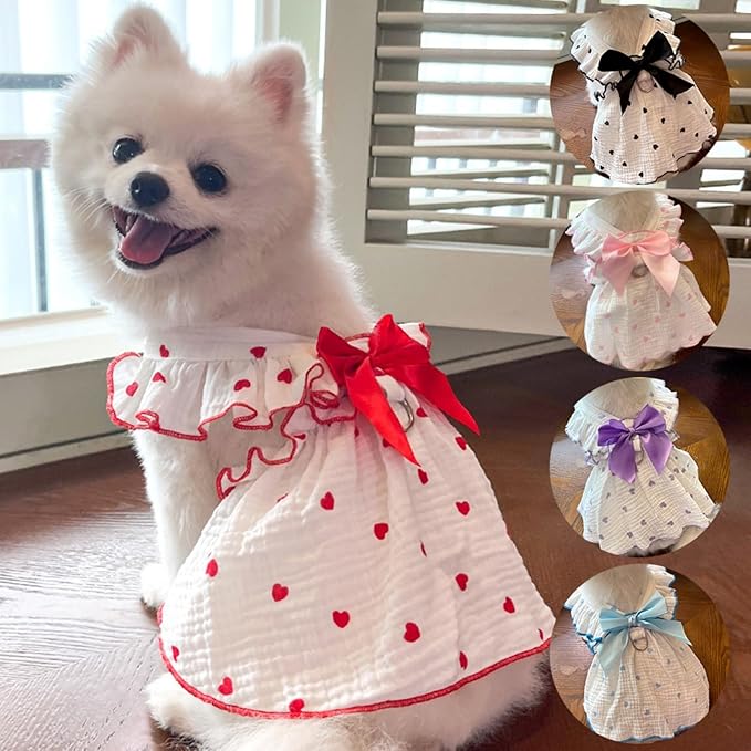 TAPBULL Dog Dresses, Fashionable Pet Dog Clothes with Heart Design, Cute Cat Birthday Dress Outfit (Pink/Red/Blue/Purple/Black 5-Pack), XX-Large
