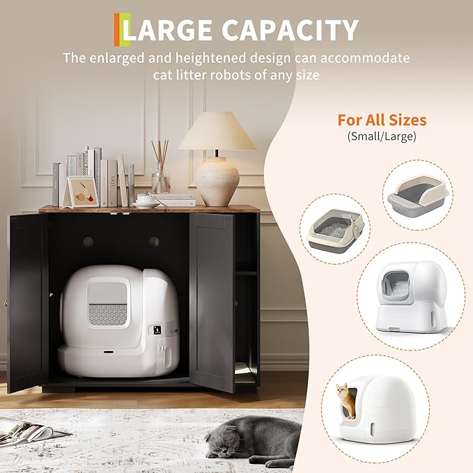 Large Cat Litter Enclosure with Litter Collector, Enclosure for Self-Cleaning Litter Boxes,Adjustable Shelf for Dog Proof,Charging Station, Large Hidden Litter Box for Cat, Cat House