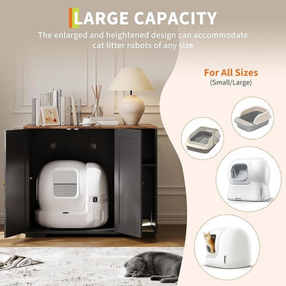 Garvee Dog-Proof Large Cat Litter Box Enclosure with Scratch Pad, Large Automatic Litter Box Furniture for Placing Self-Cleaning Litter Box,Litter Cabinet with Outlet,Space for Cat Stuffs