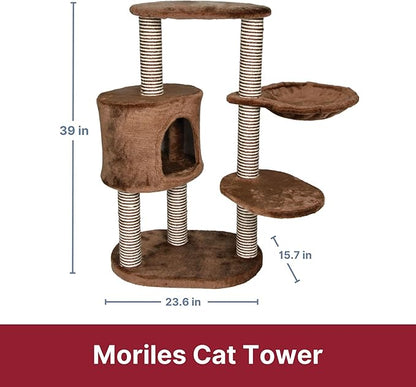TRIXIE Moriles Brown Cat Tower with Scratching Posts, Condo, Hammock, Padded Platform, cream, Medium (17 x 24 x 39 in.)