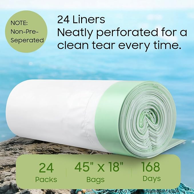 Cat Litter Box Liners - 24 Count Super Jumbo 45" x 18" - Heavy Duty Scratch Resistance Drawstring Litter Bags-(Non-Perforated)-70% Recycled Ocean Plastic