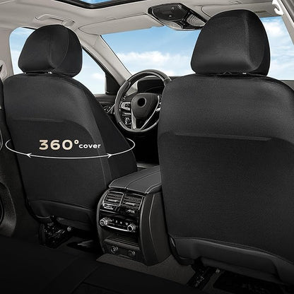 Coverado Seat Covers Full Set, Luxury Leather Car Seat Cover with Carbon Fiber Accents Design, Spill-Proof Durable Black Automotive Seat Covers, Front and Rear Seat Protectors Universal Fit Most Cars