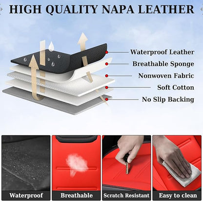 Coverado Car Seat Covers Full Set, Seat Covers for Cars, Car Seat Protector Waterproof, Leather Cushion, Universal Car Interior Covers Seat Protectors for Most Cars Black-Red