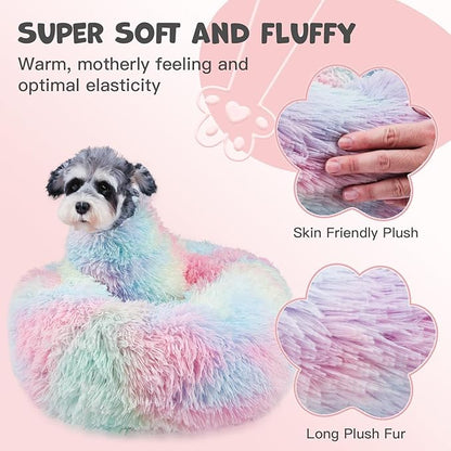 Himax Small Dog Bed, Fluffy Dog Bed with Blanket Attached, Cat Bed Washable, Multi-Colored (20"/26"/35")…