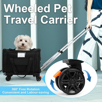 Pet Carrier Airline Approved, Expandable Pet Cat Carriers with Wheels for Dogs, Airline Approved Cat Dog Carrier, TSA Approved Pet Carrier In Cabin, Pet Dog Cat Carrier Soft, Cat Travel Carrier(Black)