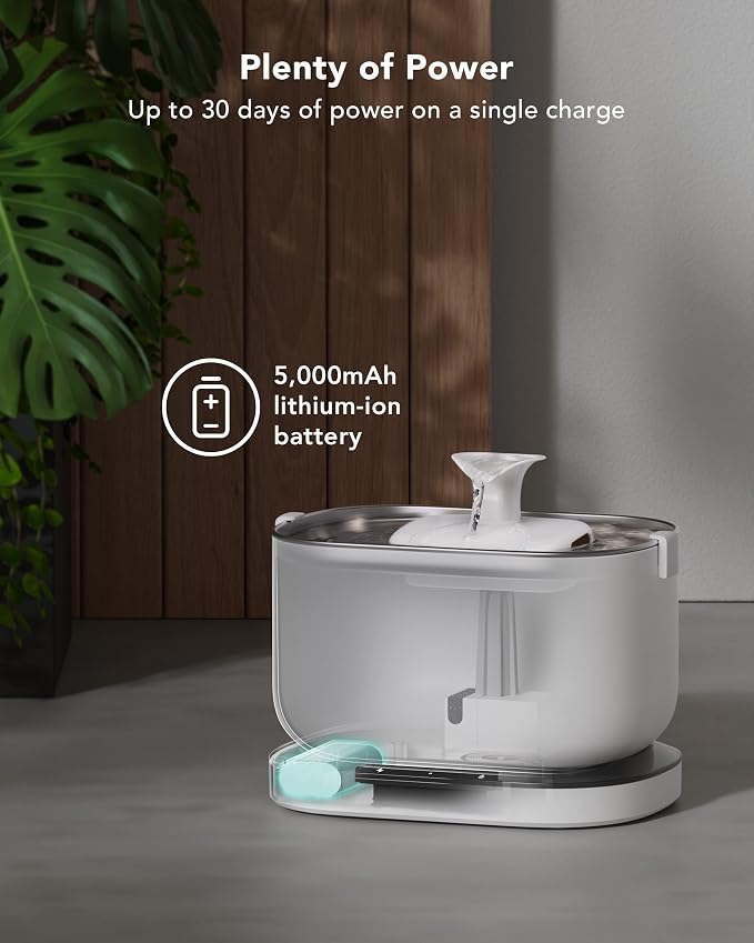 Bundle of PETLIBRO Cat Water Fountain + 8 Packs Genuine Replacement Filters 4 Months Set, Cordless Pet Water Fountain Battery Operated, Cat Fountain with Stainless Steel Tray, Easy to Clean BPA-Free