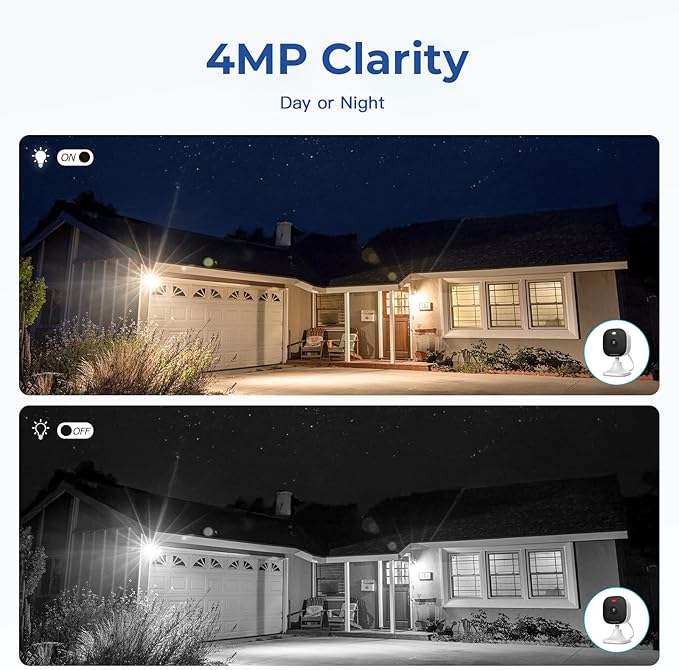 4MP Cameras for Home Security with Audio and Video, Indoor Security Camera for Baby Monitor, 2.4g/5g Outdoor Cameras for House/Pet/Baby, Plug and Play, Support 128G Card Storage (Not Included), Wired