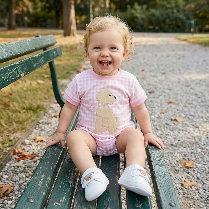 Baby Girl Summer Clothes Dog Bubble Romper Newborn Infant Plaid Onesie Spring Summer Toddler Bodysuit Clothes