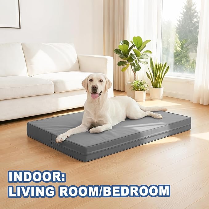 Vonabem Outdoor Waterproof Dog Bed Washable, XL Large Crate Pad 42 inch, Wipeable Leather Pet beds with Removable Cover, Foam Orthopedic Anti-Slip Kennel Pads Reversible, 41"x27" Grey