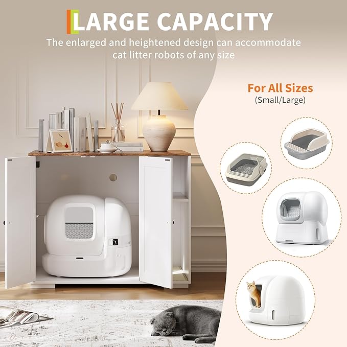 Garvee Dog-Proof Large Cat Litter Box Enclosure with Scratch Pad, Large Automatic Litter Box Furniture for Placing Self-Cleaning Litter Box,Litter Cabinet with Outlet,Space for Cat Stuffs