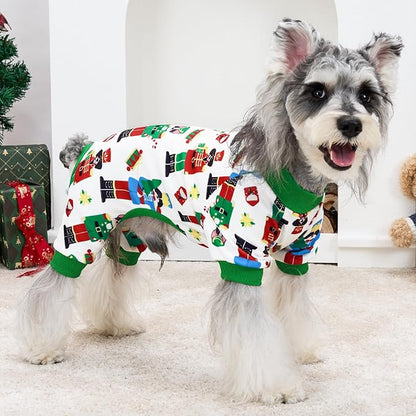 XPUDAC Christmas Dog Pajamas Comfy Dog Clothes for Small Medium Dogs Girl Boy Holiday Pet Outfit Winter Puppy Jumpsuits Pet Pjs Apparel, M