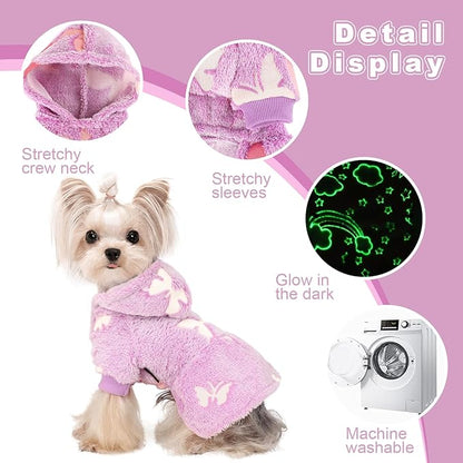 Dog Sweater Fleece Dog Hoodie Winter Puppy Clothes for Small Dogs Boy Girl Pet Hoodies Cold Weather Doggie Coats Fall Doggy Sweatshirt for Chihuahua Yorkie Cat Sweater Costume, Purple Butterfly, XXS