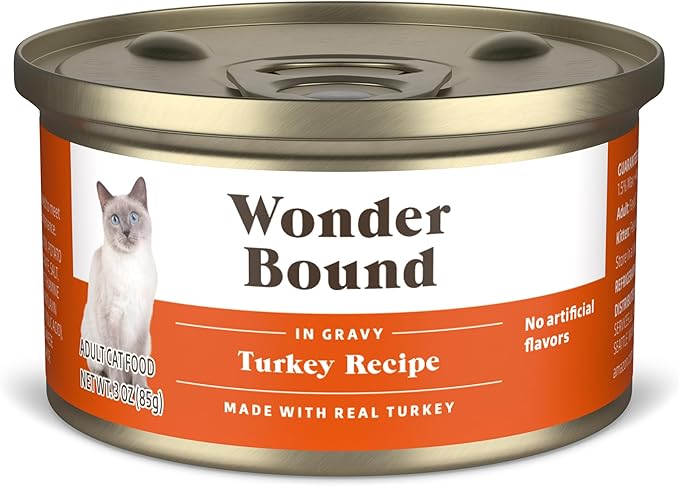 Amazon Brand - Wonder Bound Canned Wet Cat Food (Turkey Recipe in Gravy), No Artificial Flavors, Adult Recipe, 3 Ounce (Pack of 24)