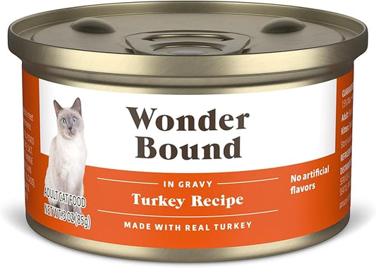 Amazon Brand - Wonder Bound Canned Wet Cat Food (Turkey Recipe in Gravy), No Artificial Flavors, Adult Recipe, 3 Ounce (Pack of 24)