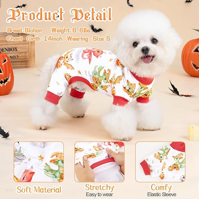 XPUDAC Halloween Dog Pajamas Funny Halloween Costumes for Doggy Comfy Pet Pjs for Small Medium Dogs Boy Girl Puppy Outfits Cat Apparel, M