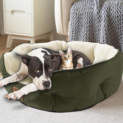 Asvin Medium Dog Bed for Medium Dogs, Cat Beds for Indoor Cats, Pet Bed for Puppy and Kitty, Extra Soft & Machine Washable with Anti-Slip & Water-Resistant Oxford Bottom, Green, 25 inches