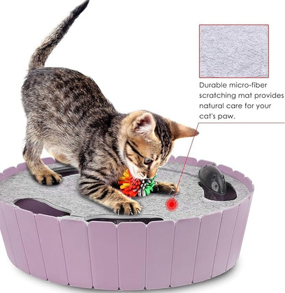 Pawaboo Interactive Cat Toy with Running Mouse, Electronic Motion Cat Toy Automatic Teaser for Indoor Cats, Pop and Play Hide Seek Cats Toys Hunting Mouse for Pet Kitten Play Fun Exercise, Purple
