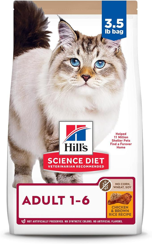 Hill's Science Diet Adult 1-6 No Corn, Wheat or Soy Dry Cat Food, Chicken, 3.5 lb. Bag