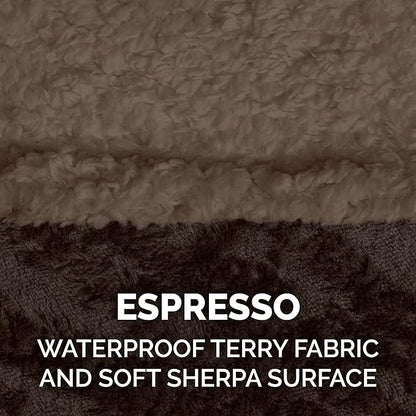 Furhaven Waterproof & Self-Warming Throw Blanket for Dogs & Indoor Cats, Washable & Reflects Body Heat - Soft-Edged Terry & Sherpa Dog Blanket - Espresso, Medium