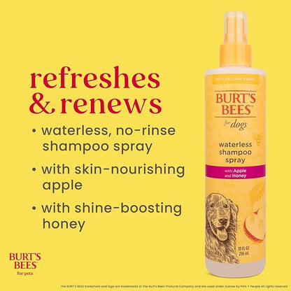 BURT'S BEES FOR PETS Waterless Shampoo Spray for Dogs, Apple & Honey, No-Rinse Dry Dog Shampoo for All Dogs and Puppies, pH Balanced, No Sulfates, Parabens, Phthalates, 10 Fl Oz - 2 Pack