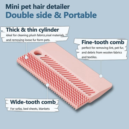 Self-Cleaning Cat Shedding Grooming Brush for Small Dog Pet Short Hair Remover Set Reusable Lint Removal Tool Carpet Scraper for Clothes Couch Bedding Furniture Car Pink