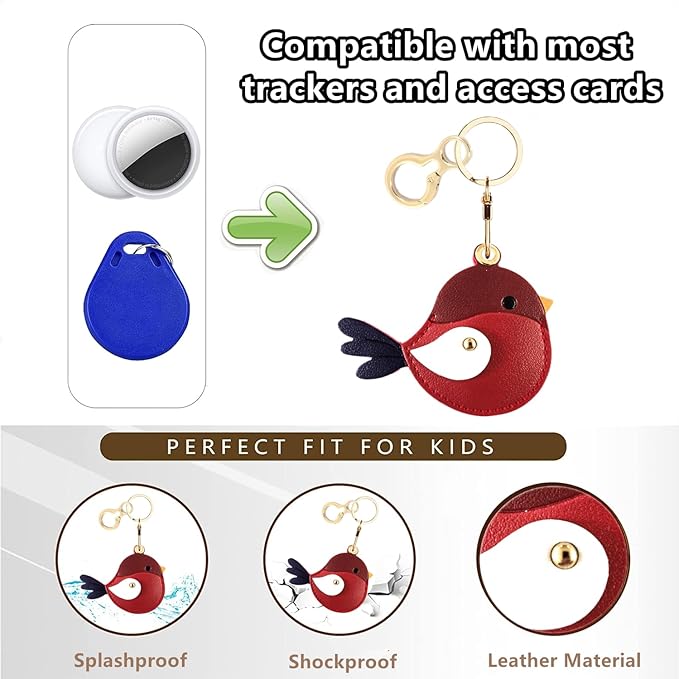 BORKUANA Leather Keychain Holder Case Compatible with AirTag,Cute Protective Cover with Keyring